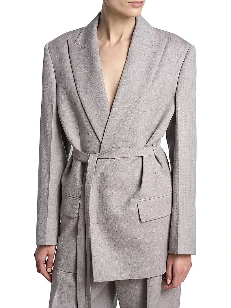 Wool Tie-Waist Tailored Jacket