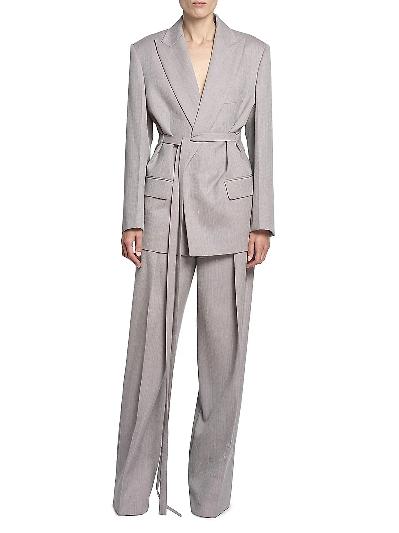 Wool Tie-Waist Tailored Jacket