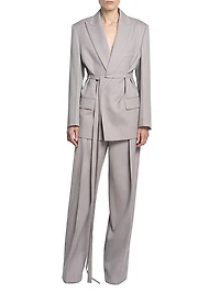 Wool Tie-Waist Tailored Jacket