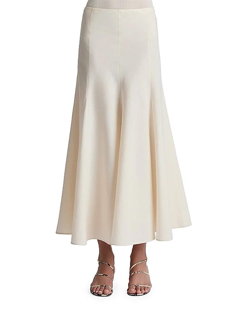 Lenno Pleated Silk-Cotton Midi-Skirt