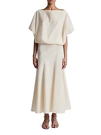 Lenno Pleated Silk-Cotton Midi-Skirt