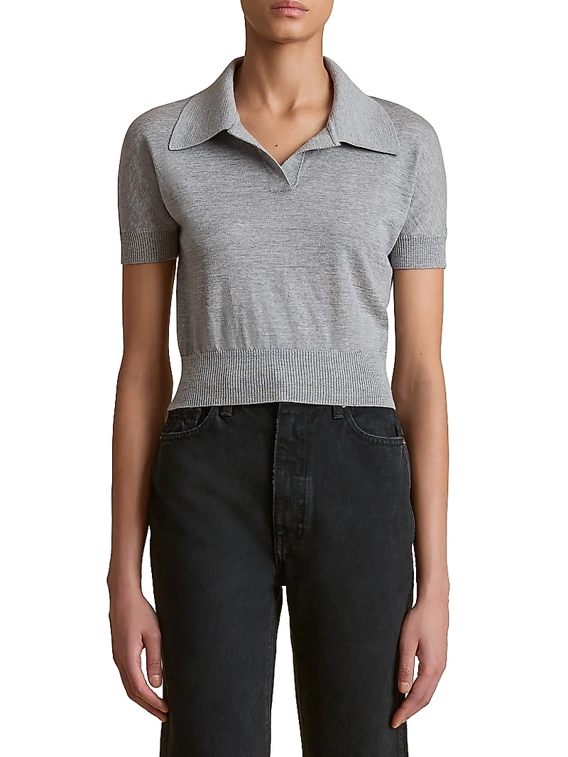 Morgane Wool-Blend Polo Top