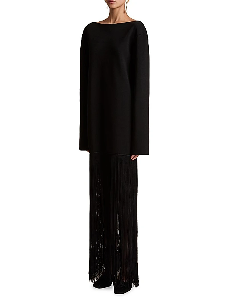 Paley Fringed-Hem Maxi Dress