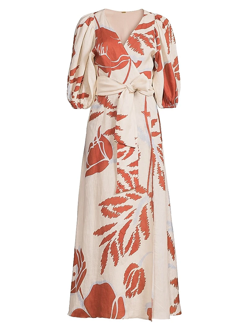 Ermita Linen Wrap Midi-Dress