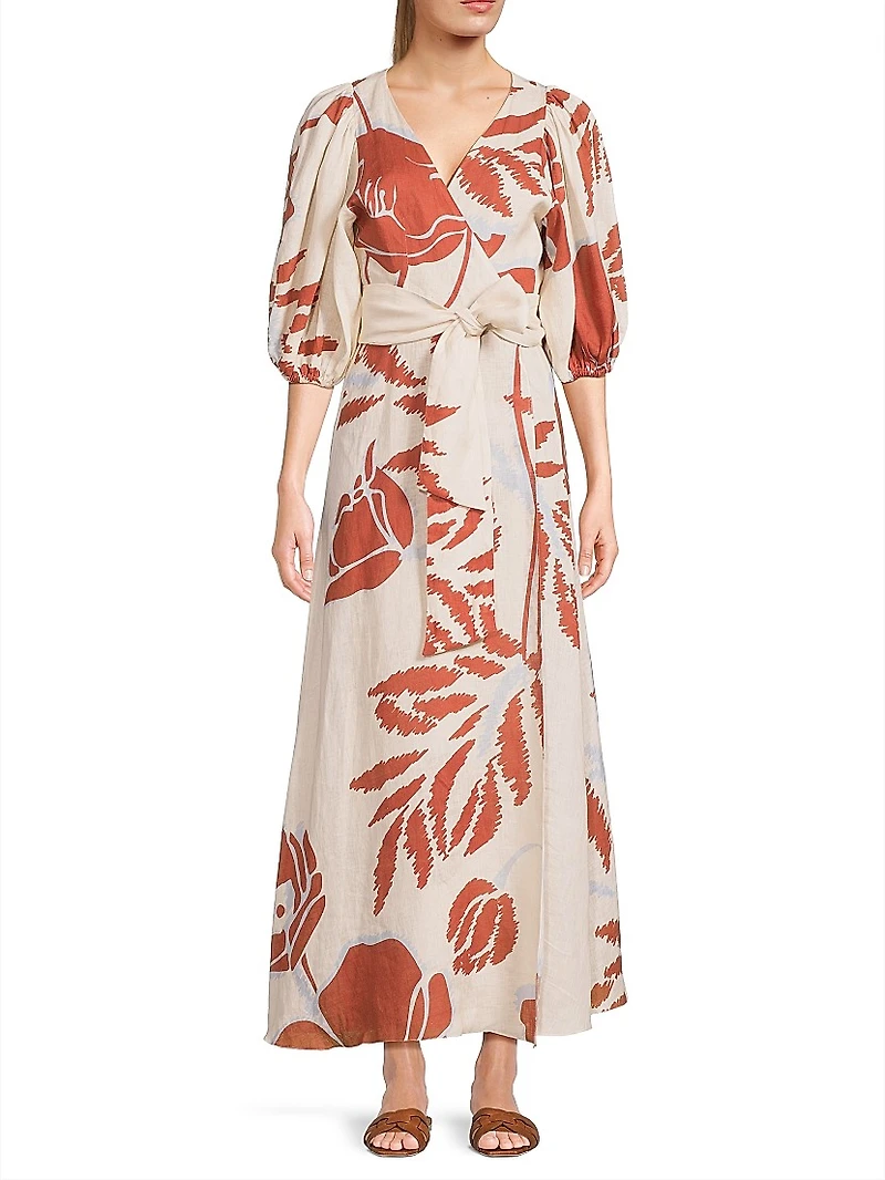 Ermita Linen Wrap Midi-Dress