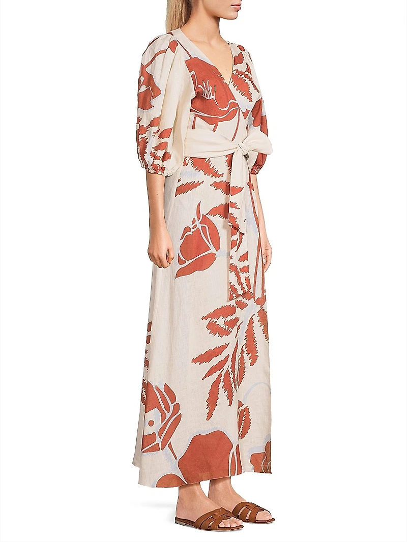 Ermita Linen Wrap Midi-Dress