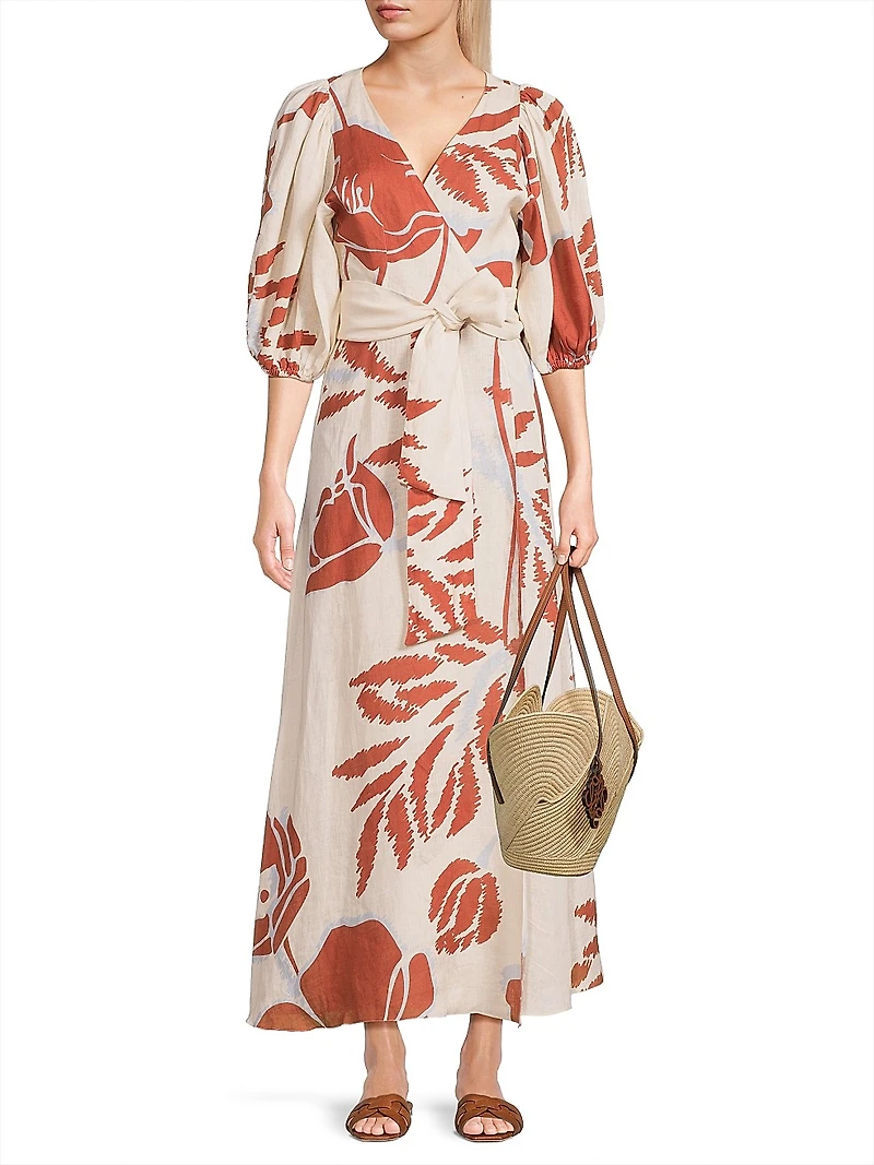 Ermita Linen Wrap Midi-Dress