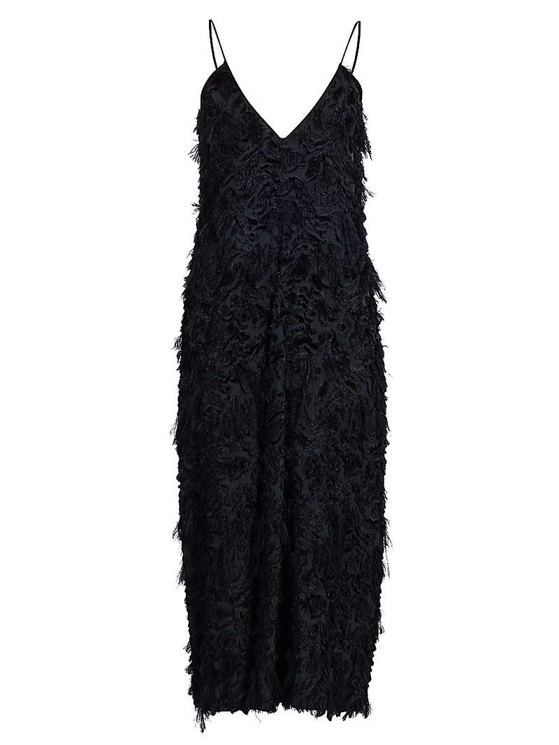 Fringed V-Neck Midi-Slipdress