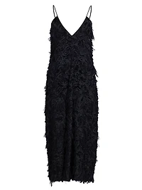 Fringed V-Neck Midi-Slipdress