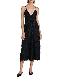 Fringed V-Neck Midi-Slipdress
