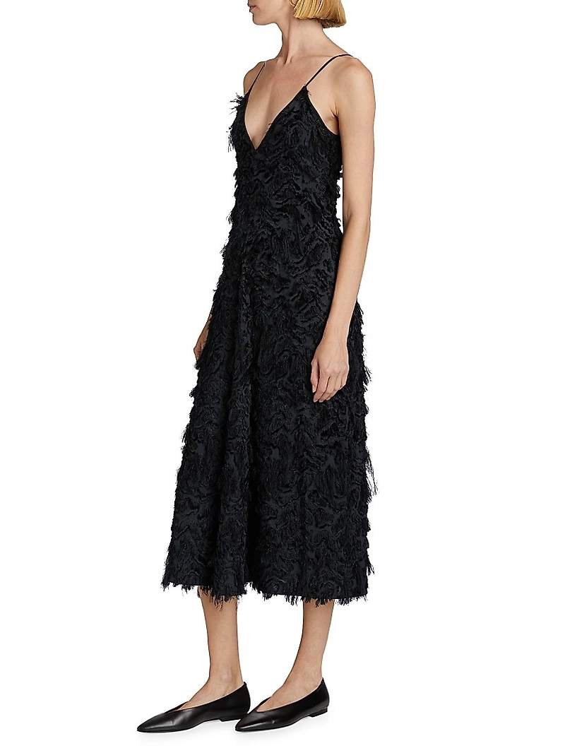 Fringed V-Neck Midi-Slipdress