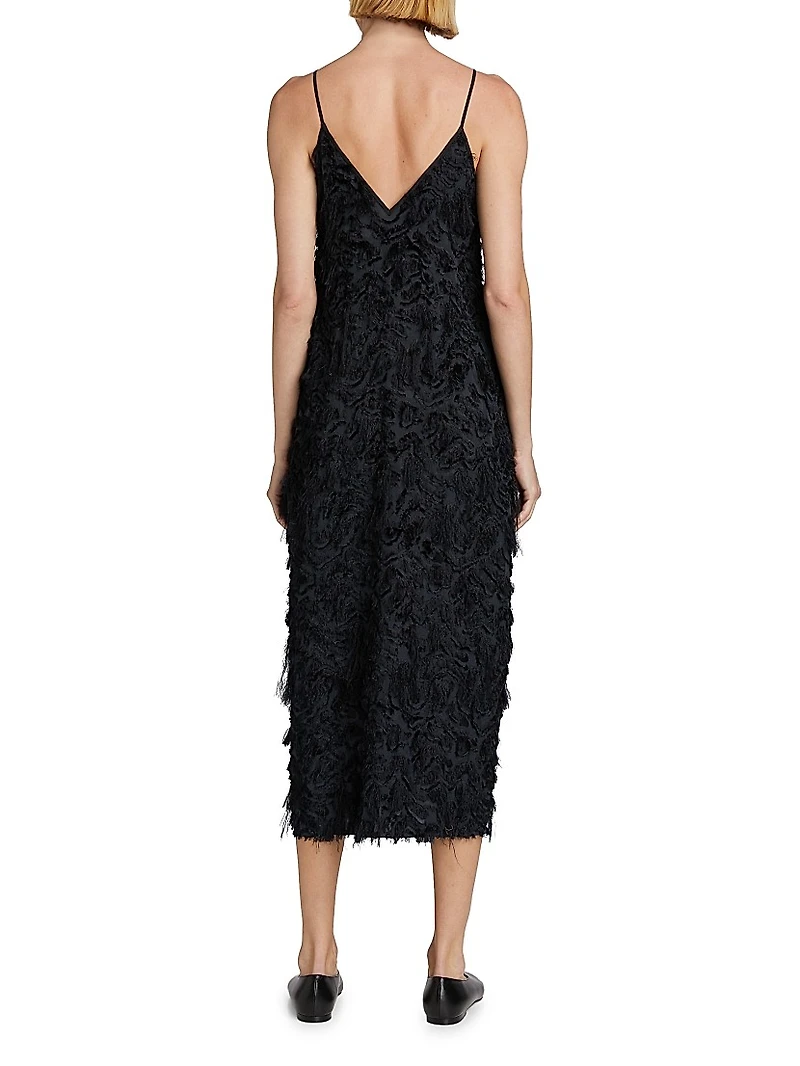 Fringed V-Neck Midi-Slipdress