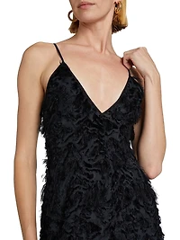 Fringed V-Neck Midi-Slipdress