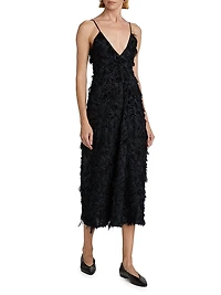 Fringed V-Neck Midi-Slipdress