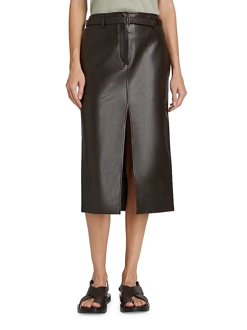Leather Belted Pencil Skirt