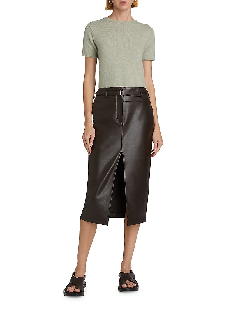 Leather Belted Pencil Skirt