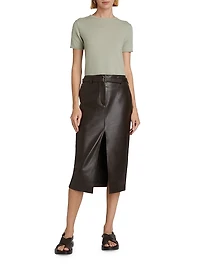 Leather Belted Pencil Skirt