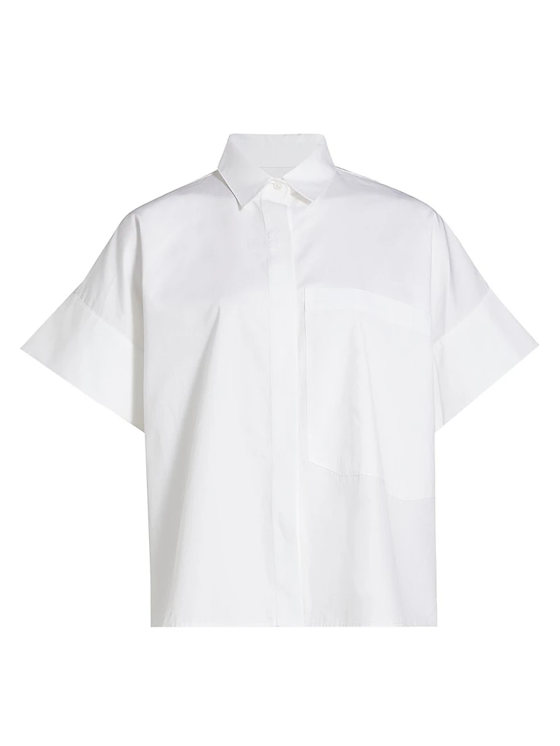 Boxy Cotton Poplin Button-Front Shirt