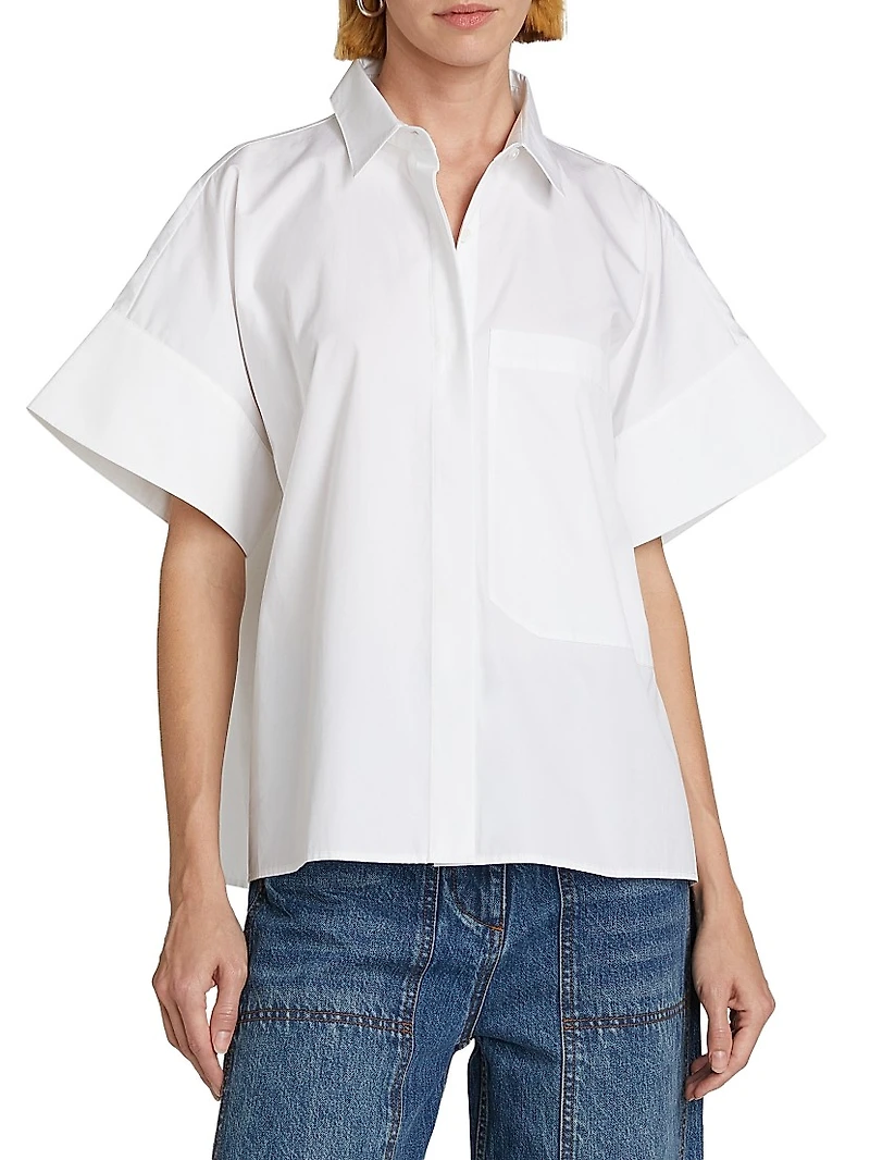 Boxy Cotton Poplin Button-Front Shirt