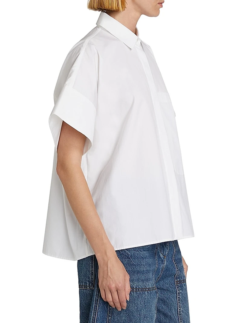 Boxy Cotton Poplin Button-Front Shirt