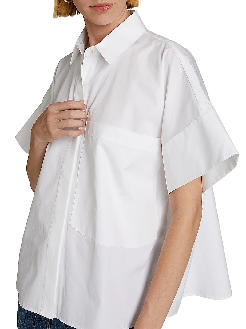 Boxy Cotton Poplin Button-Front Shirt