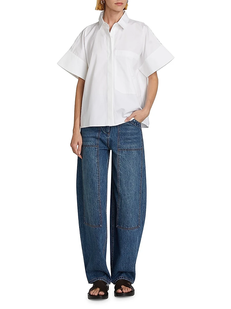 Boxy Cotton Poplin Button-Front Shirt
