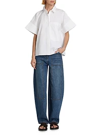 Boxy Cotton Poplin Button-Front Shirt