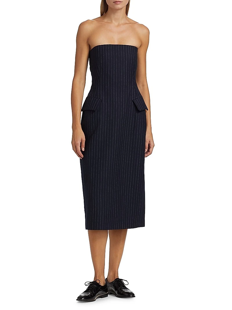 Pinstriped Tailored Bustier Dress