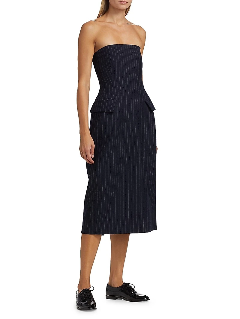 Pinstriped Tailored Bustier Dress