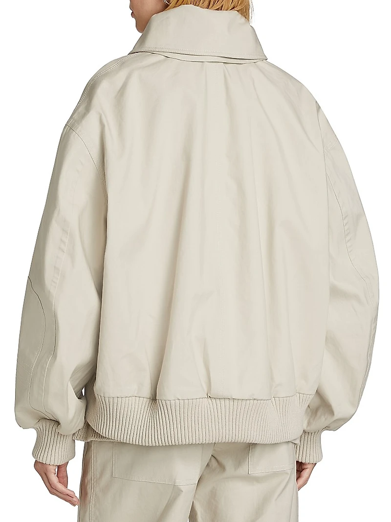 Gathered Cotton Bomber Jacket