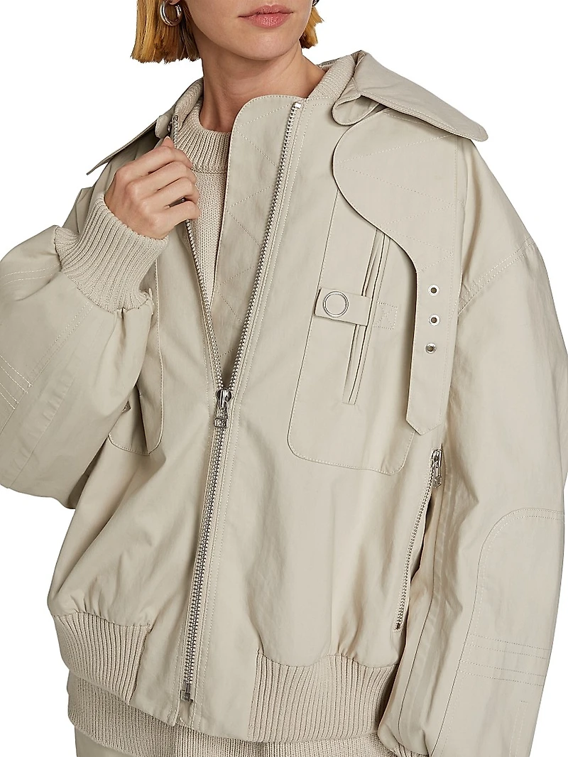 Gathered Cotton Bomber Jacket