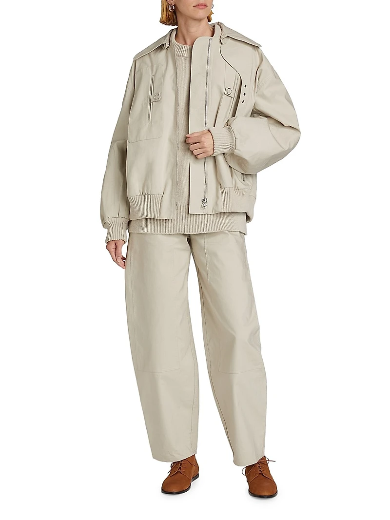 Gathered Cotton Bomber Jacket