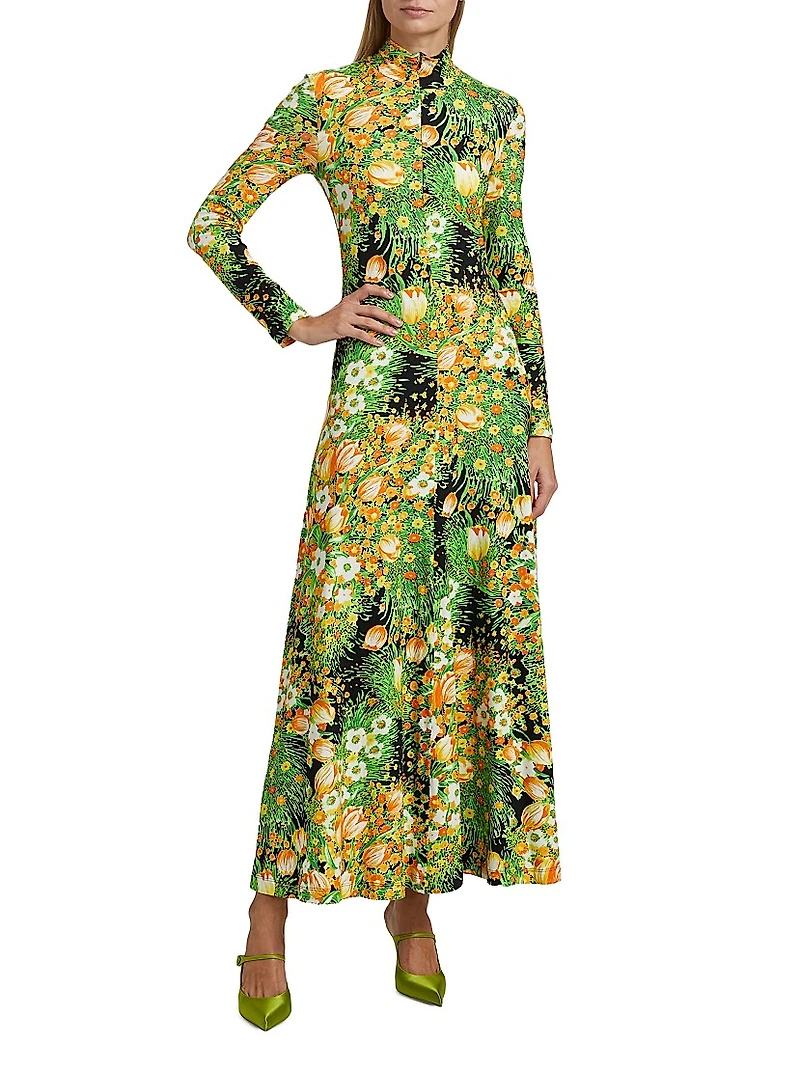Garden Florals Turtleneck Maxi-Dress