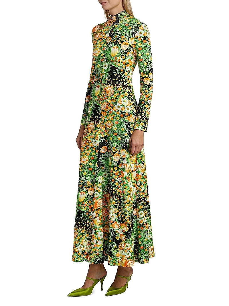 Garden Florals Turtleneck Maxi-Dress