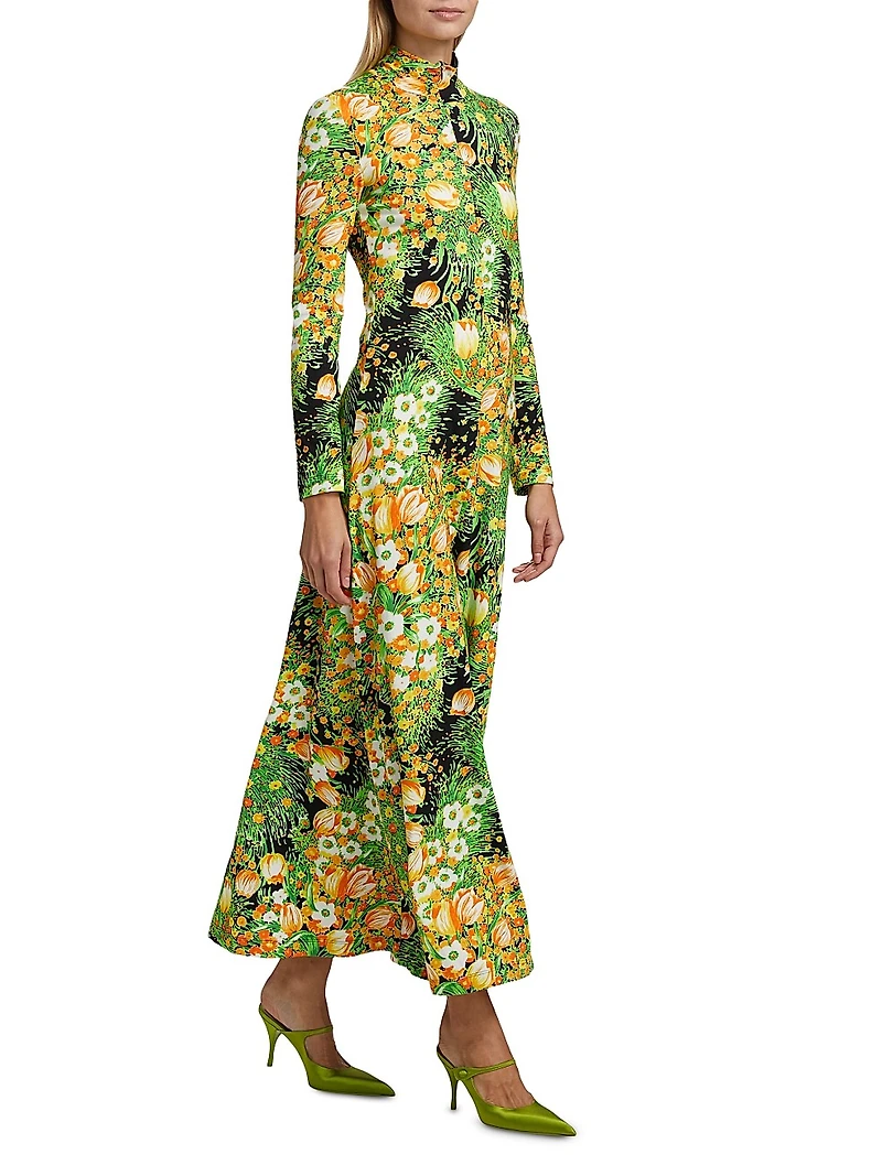 Garden Florals Turtleneck Maxi-Dress