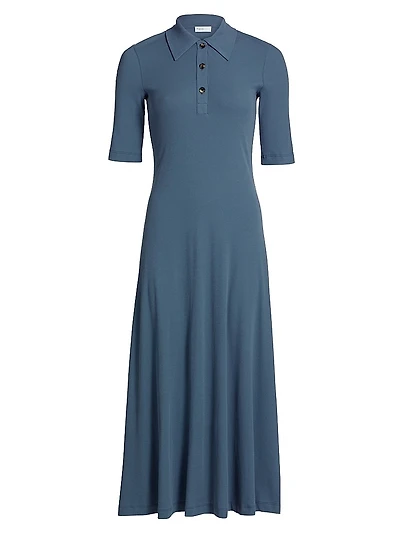 Ribbed Cotton Polo Maxi Dress
