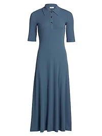 Ribbed Cotton Polo Maxi Dress