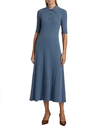 Ribbed Cotton Polo Maxi Dress