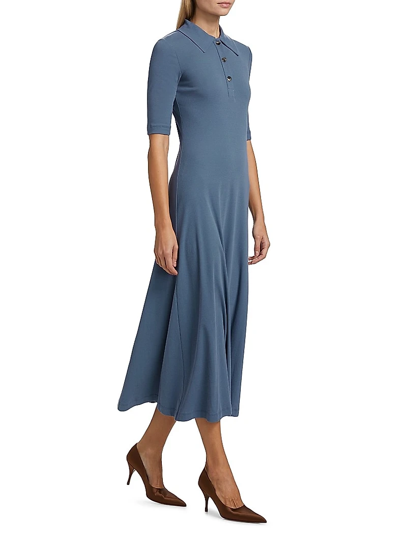 Ribbed Cotton Polo Maxi Dress