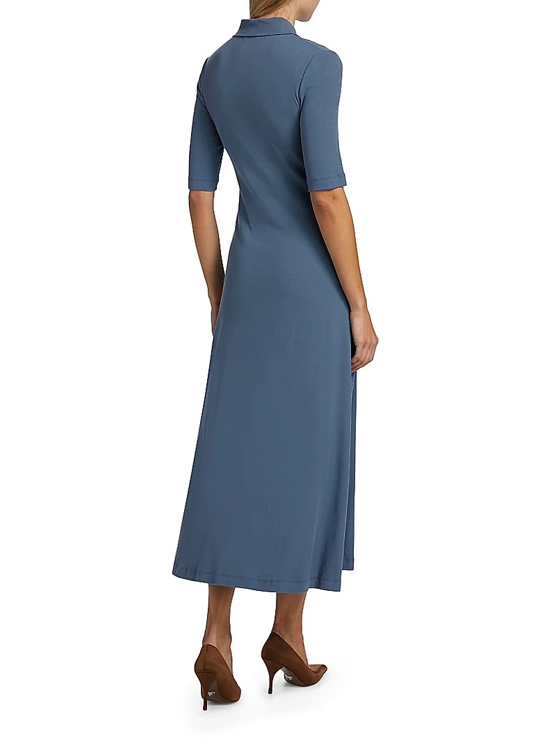 Ribbed Cotton Polo Maxi Dress