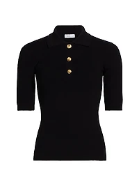 Ribbed Stretch Wool Polo Sweater