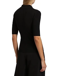 Ribbed Stretch Wool Polo Sweater