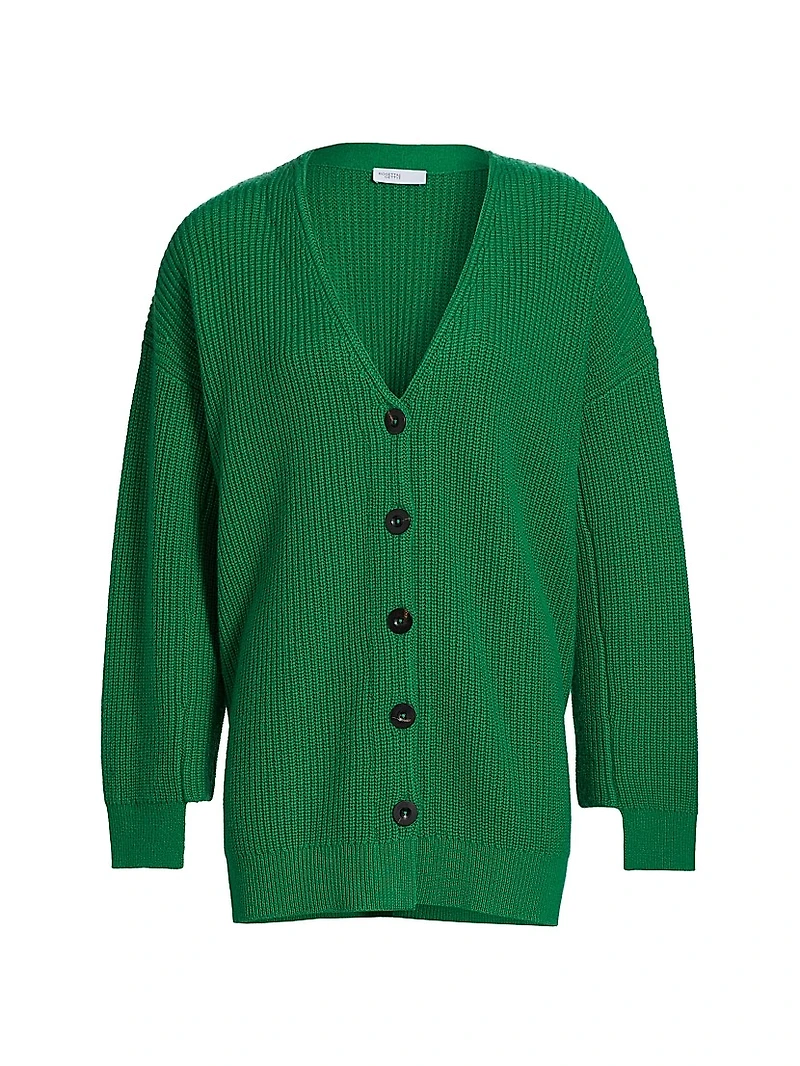 Rib-Knit Wool-Cashmere Cardigan