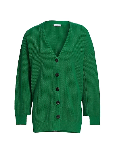 Rib-Knit Wool-Cashmere Cardigan