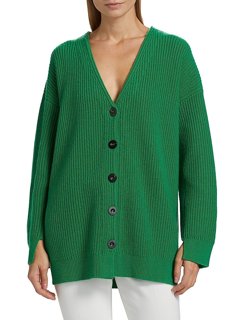 Rib-Knit Wool-Cashmere Cardigan