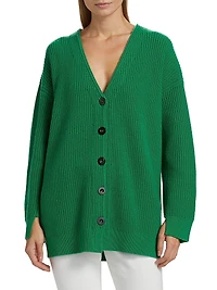 Rib-Knit Wool-Cashmere Cardigan