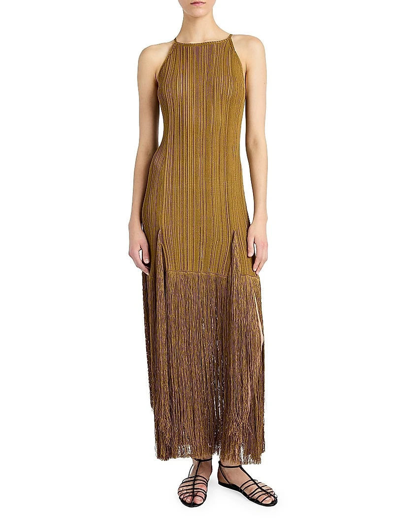 Everly Plissé Fringe Maxi Dress