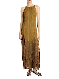 Everly Plissé Fringe Maxi Dress
