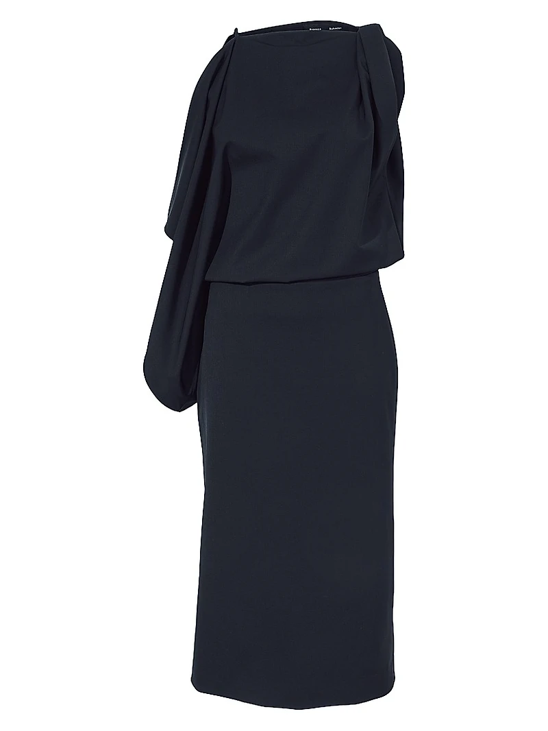 Elena Wool Gabardine Draped Midi-Dress