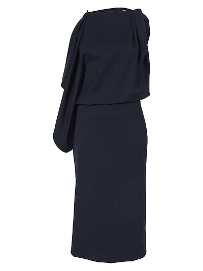Elena Wool Gabardine Draped Midi-Dress